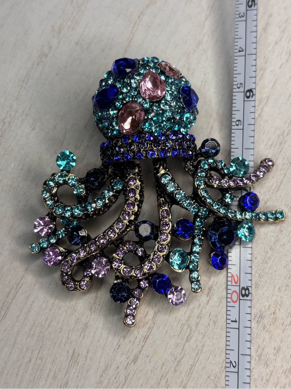 Colorful Rhinestone Octopus Brooch Pin - Picture 2 of 3